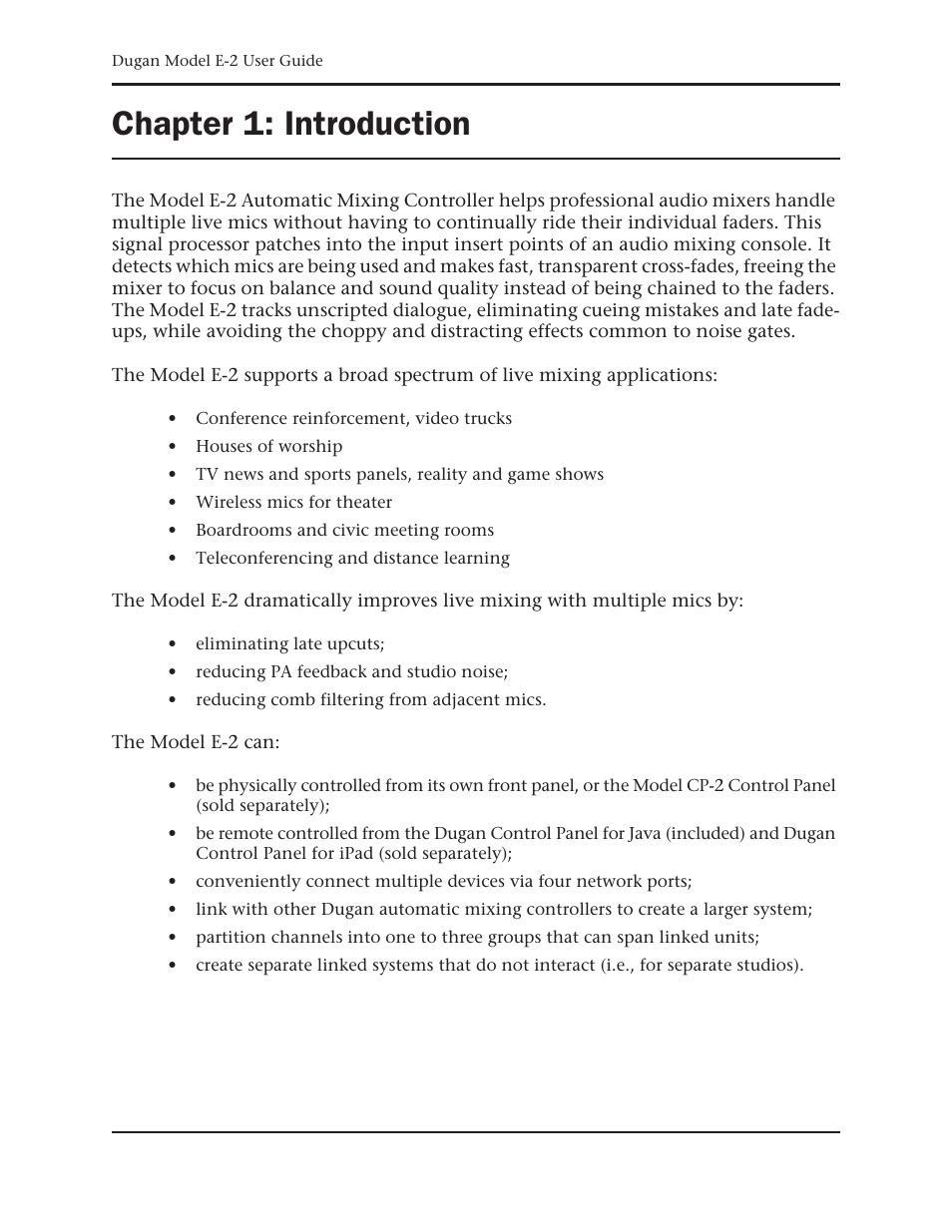 Chapter 1: introduction, Chapter 1, Introduction | Dan Dugan Sound Design E-2 User Manual | Page 9 / 68