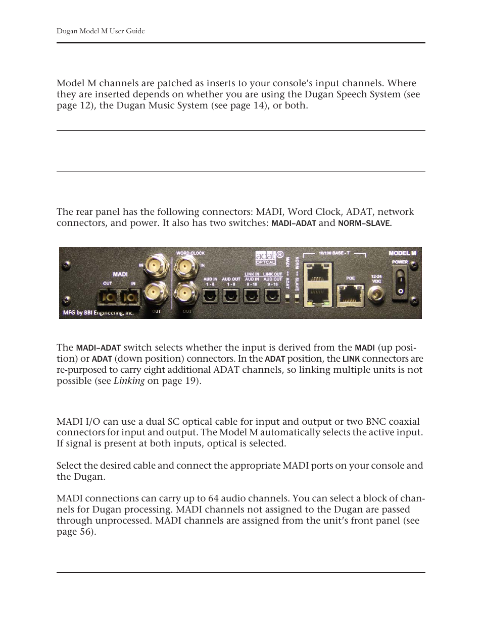 Connections, Audio i/o, Madi | Dan Dugan Sound Design M User Manual | Page 18 / 62