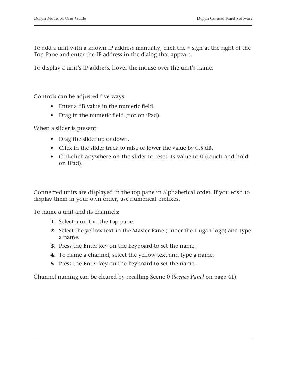 Adding units manually, Setting controls, Naming units and channels | Dan Dugan Sound Design M User Manual | Page 29 / 62