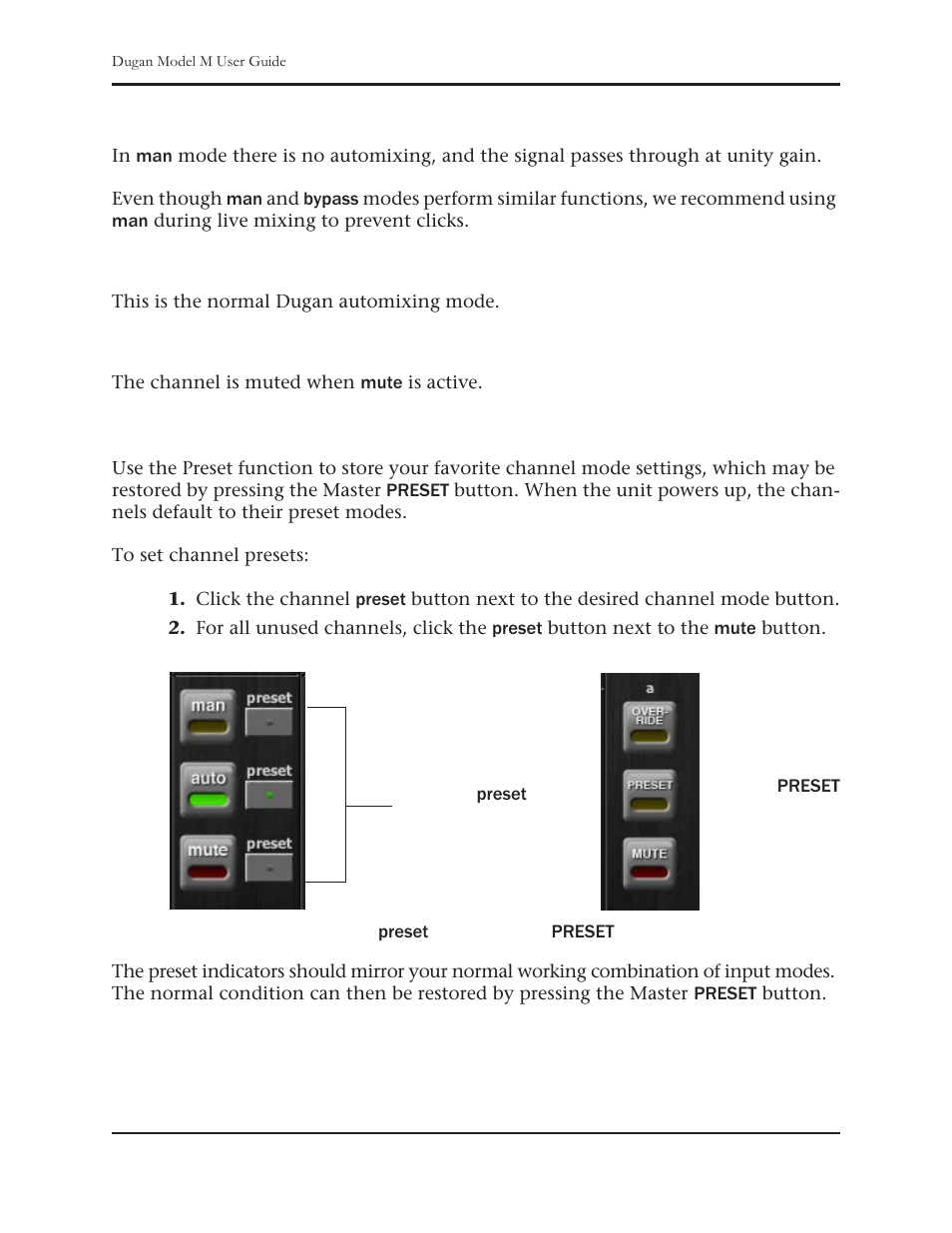 Auto, Mute, Preset | Dan Dugan Sound Design M User Manual | Page 32 / 62