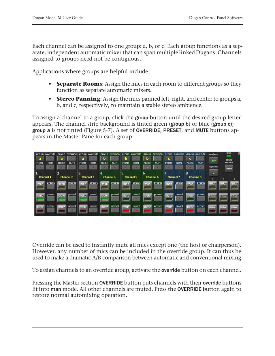 Channel groups, Override | Dan Dugan Sound Design M User Manual | Page 33 / 62