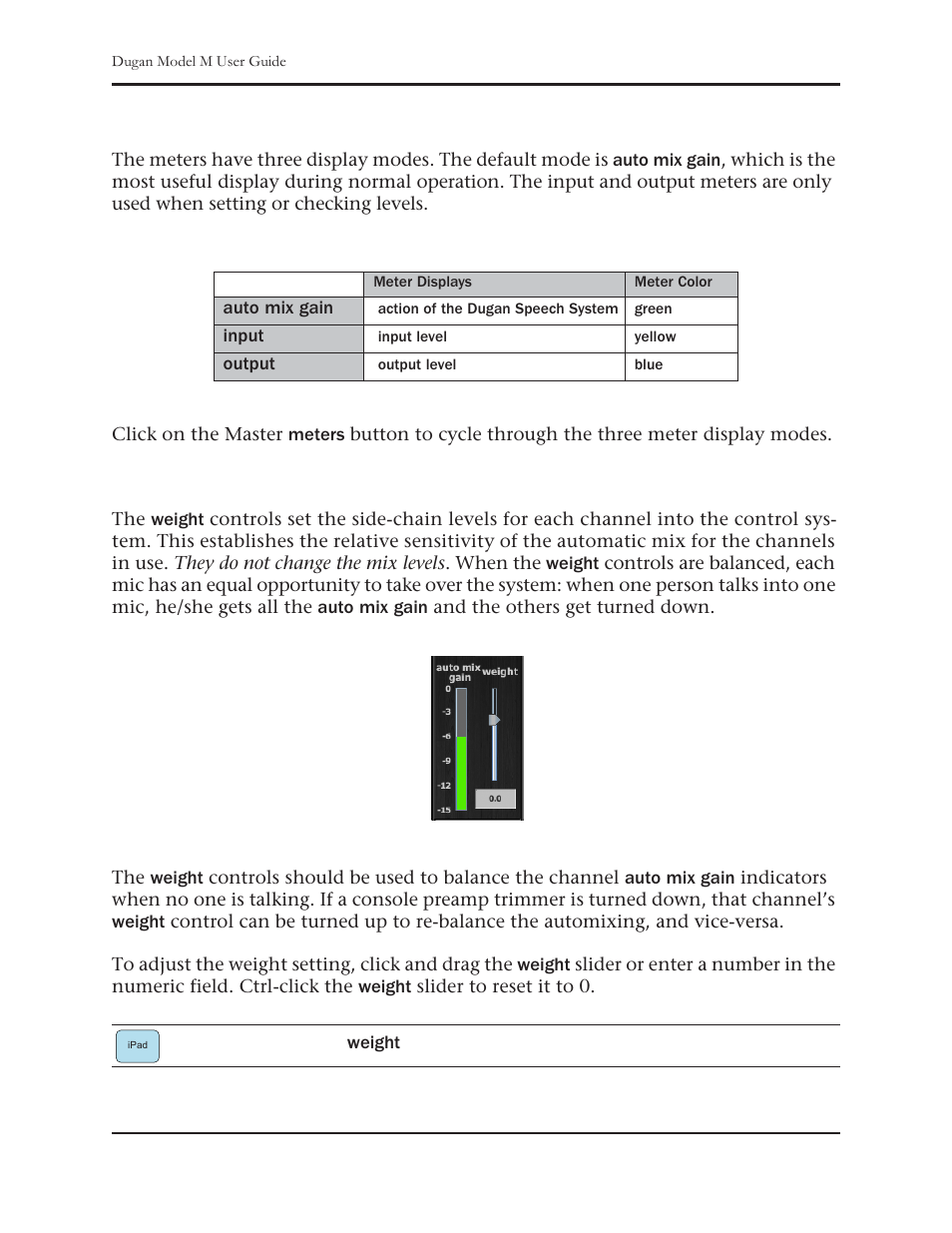 Meters, Weight controls | Dan Dugan Sound Design M User Manual | Page 34 / 62