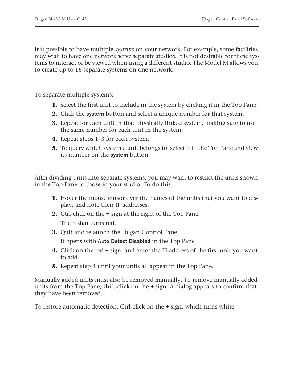 System, Separating systems, Selecting units to display | Dan Dugan Sound Design M User Manual | Page 39 / 62