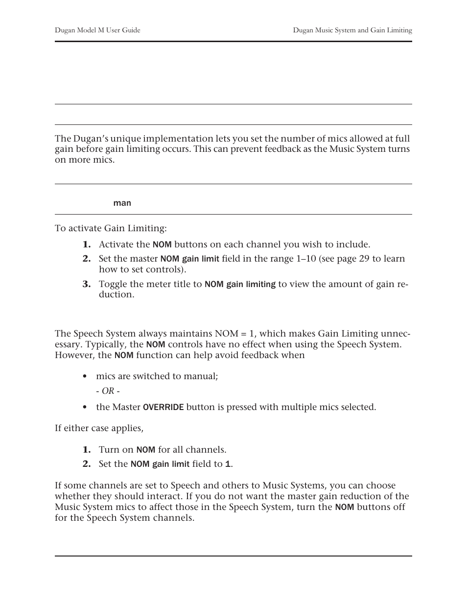 Gain limiting, Gain limiting and the music system, Gain limiting and the speech system | Dan Dugan Sound Design M User Manual | Page 49 / 62