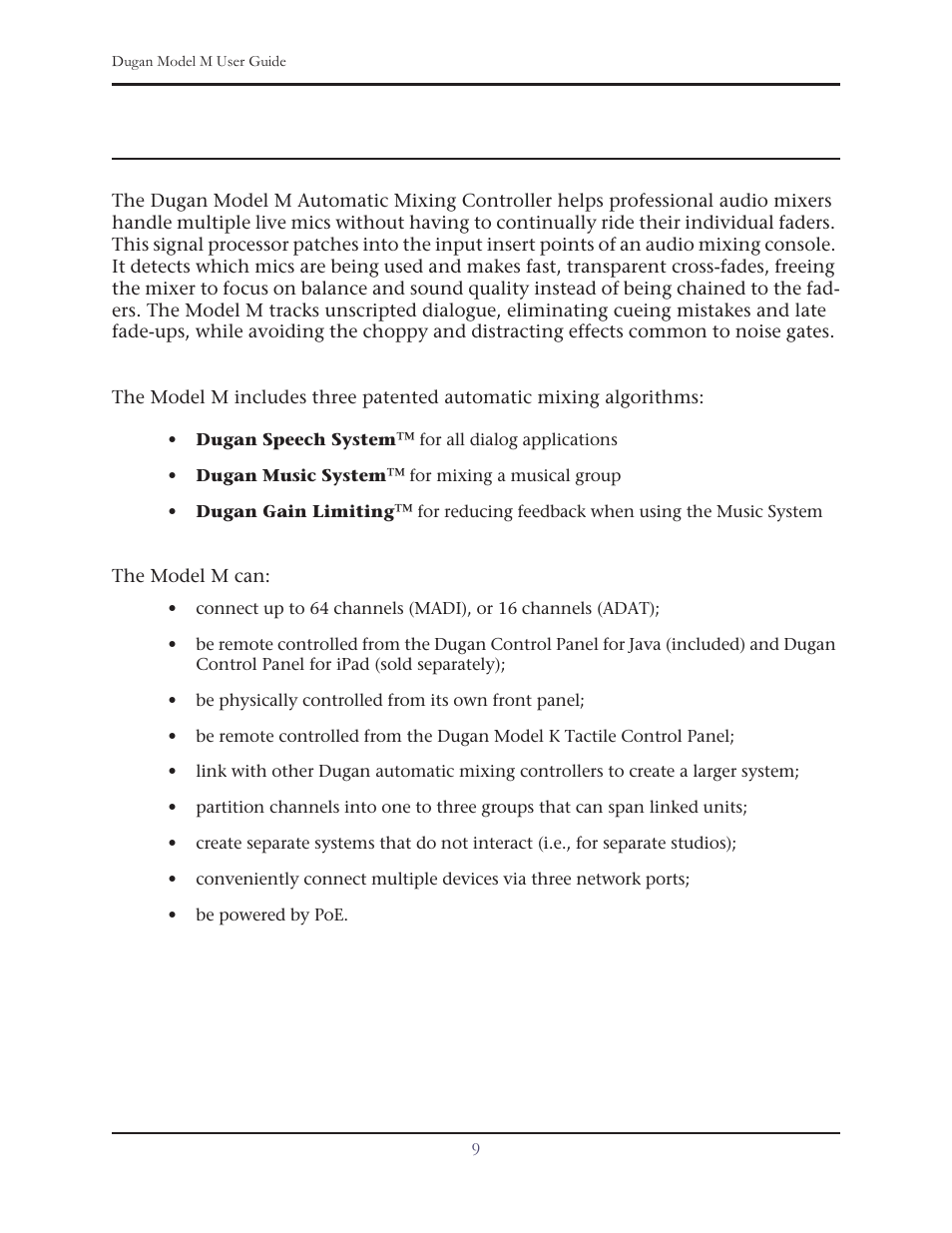 Chapter 1: introduction | Dan Dugan Sound Design M User Manual | Page 9 / 62