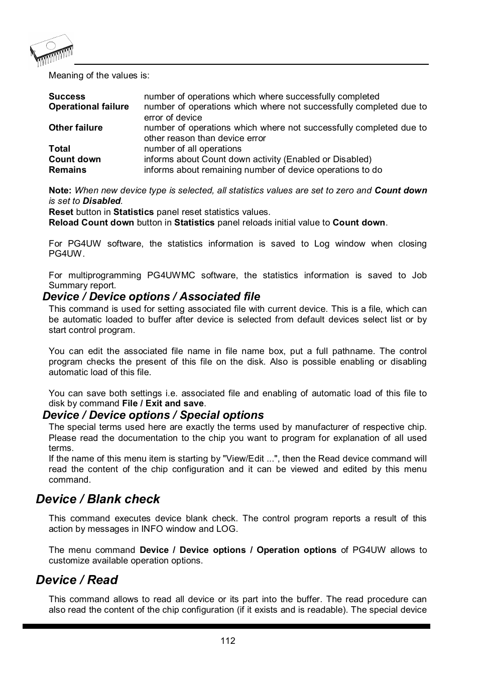 Device / blank check, Device / read, Device / device options / associated file | Device / device options / special options | Dataman 40Pro User Manual | Page 112 / 174