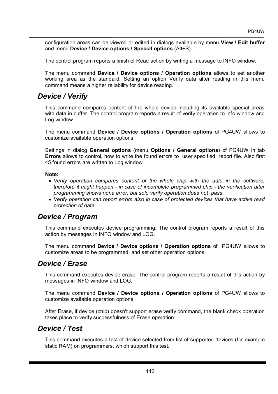 Device / verify, Device / program, Device / erase | Device / test | Dataman 40Pro User Manual | Page 113 / 174