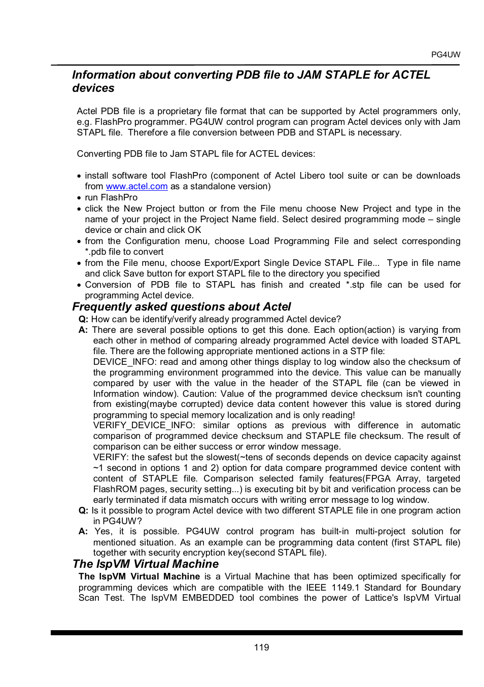 Frequently asked questions about actel, The ispvm virtual machine | Dataman 40Pro User Manual | Page 119 / 174