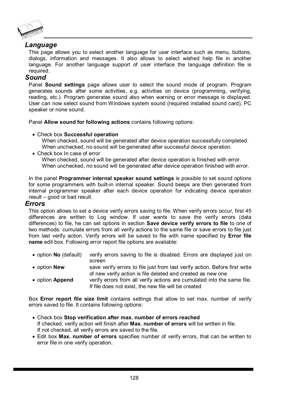 Language, Sound, Errors | Dataman 40Pro User Manual | Page 128 / 174