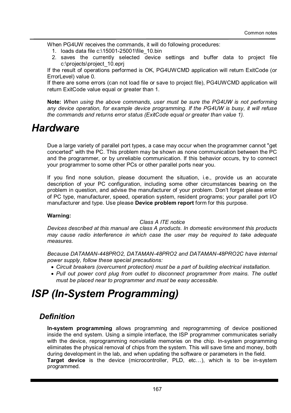 Hardware, Isp (in-system programming), Definition | Dataman 40Pro User Manual | Page 167 / 174