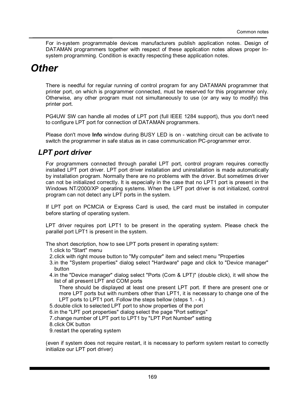 Other, Lpt port driver | Dataman 40Pro User Manual | Page 169 / 174