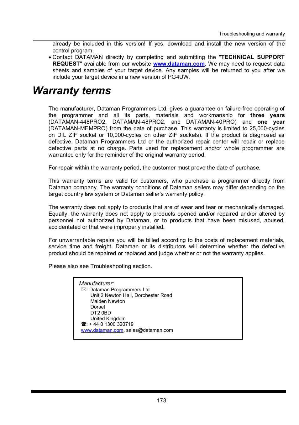 Warranty terms | Dataman 40Pro User Manual | Page 173 / 174