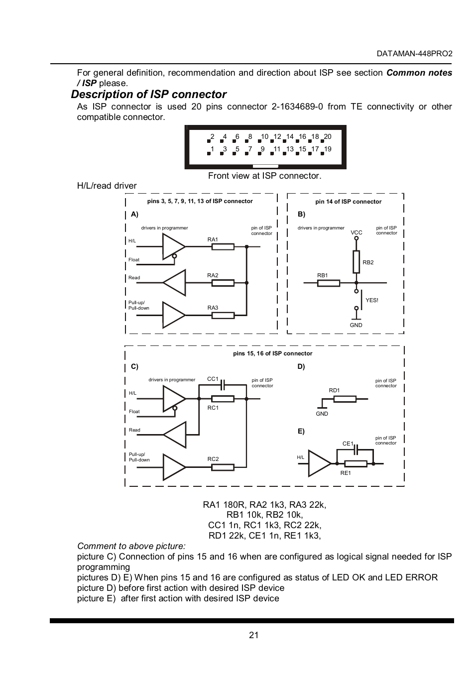 Description of isp connector, Front view at isp connector. h/l/read driver | Dataman 40Pro User Manual | Page 21 / 174