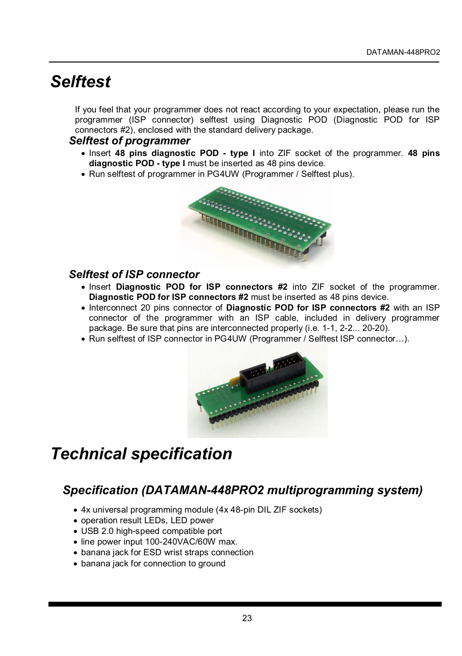 Selftest, Technical specification | Dataman 40Pro User Manual | Page 23 / 174