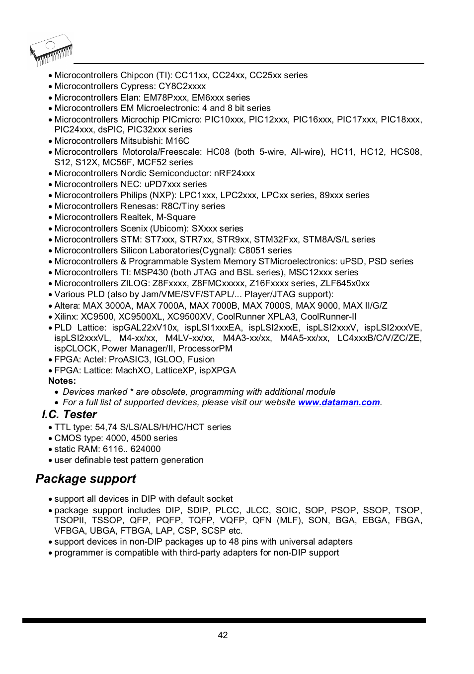 Package support, I.c. tester | Dataman 40Pro User Manual | Page 42 / 174