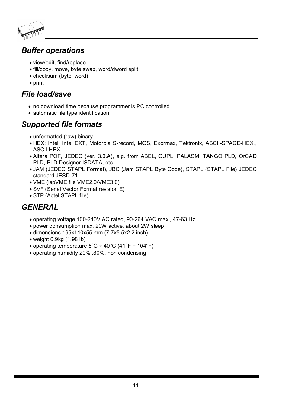 Buffer operations, File load/save, Supported file formats | General | Dataman 40Pro User Manual | Page 44 / 174