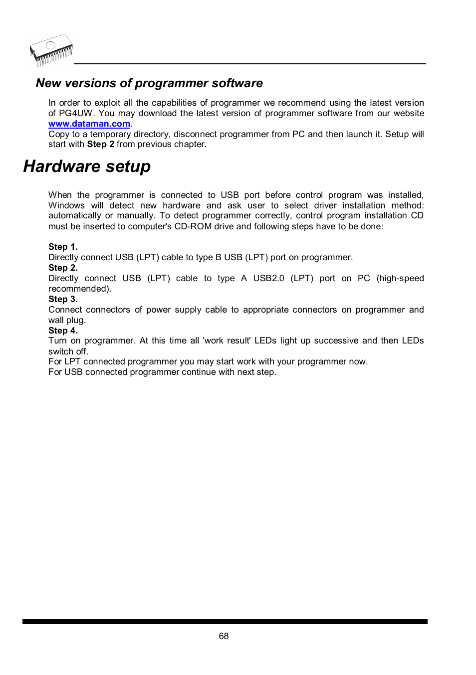 Hardware setup, New versions of programmer software | Dataman 40Pro User Manual | Page 68 / 174