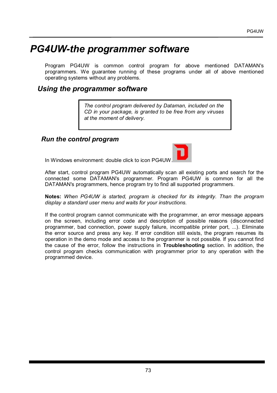 Pg4uw-the programmer software, Using the programmer software | Dataman 40Pro User Manual | Page 73 / 174