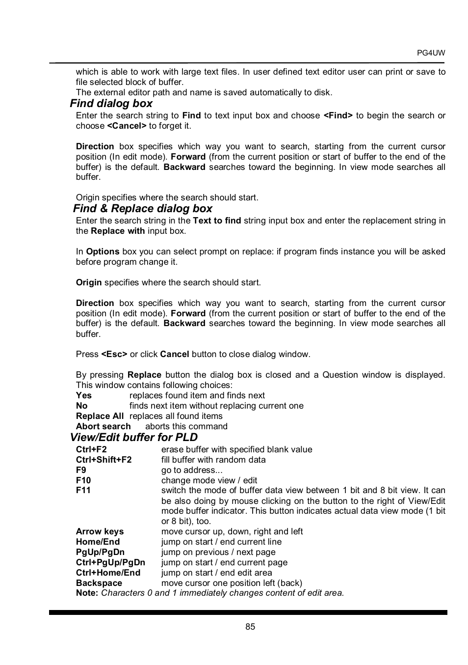 Find dialog box, Find & replace dialog box, View/edit buffer for pld | Dataman 40Pro User Manual | Page 85 / 174