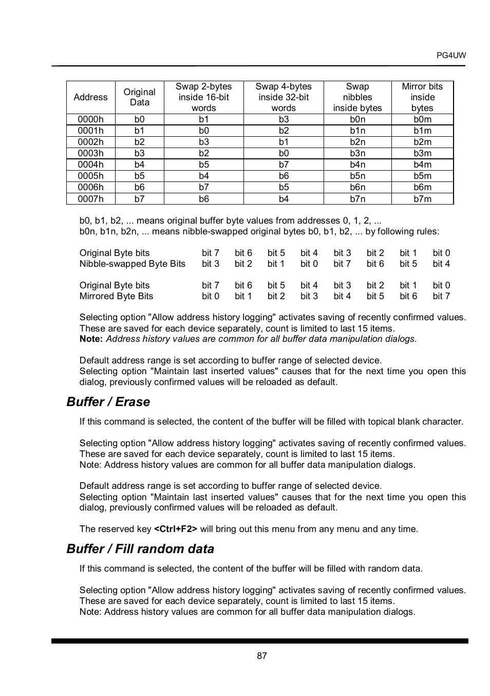 Buffer / erase, Buffer / fill random data | Dataman 40Pro User Manual | Page 87 / 174