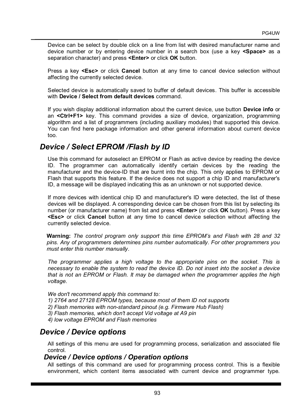 Device / select eprom /flash by id, Device / device options, Device / device options / operation options | Dataman 40Pro User Manual | Page 93 / 174