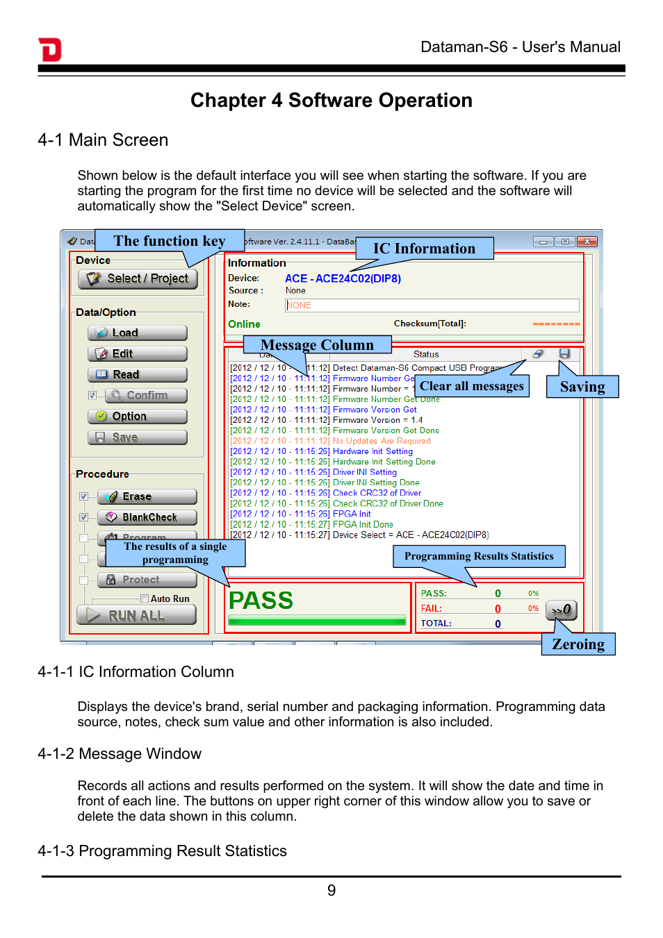 Chapter 4 software operation, 1 main screen | Dataman S6 User Manual | Page 12 / 35