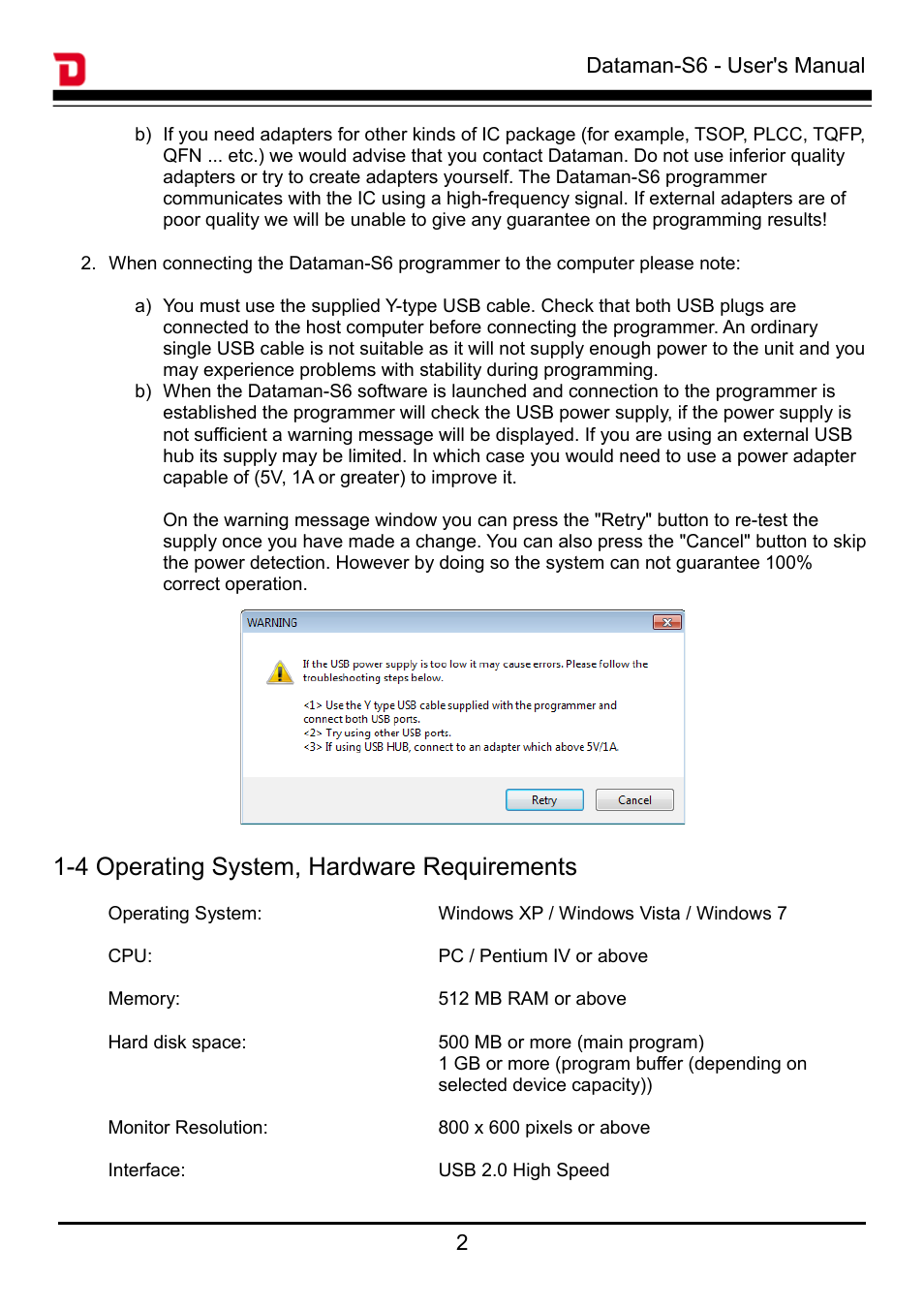 4 operating system, hardware requirements | Dataman S6 User Manual | Page 5 / 35