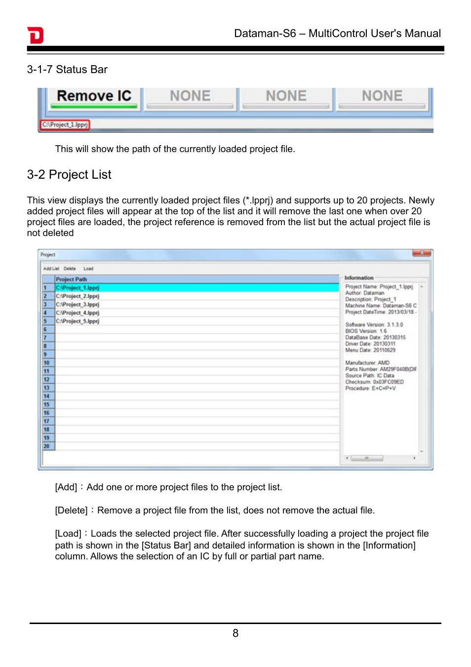 2 project list | Dataman S6 User Manual | Page 11 / 20