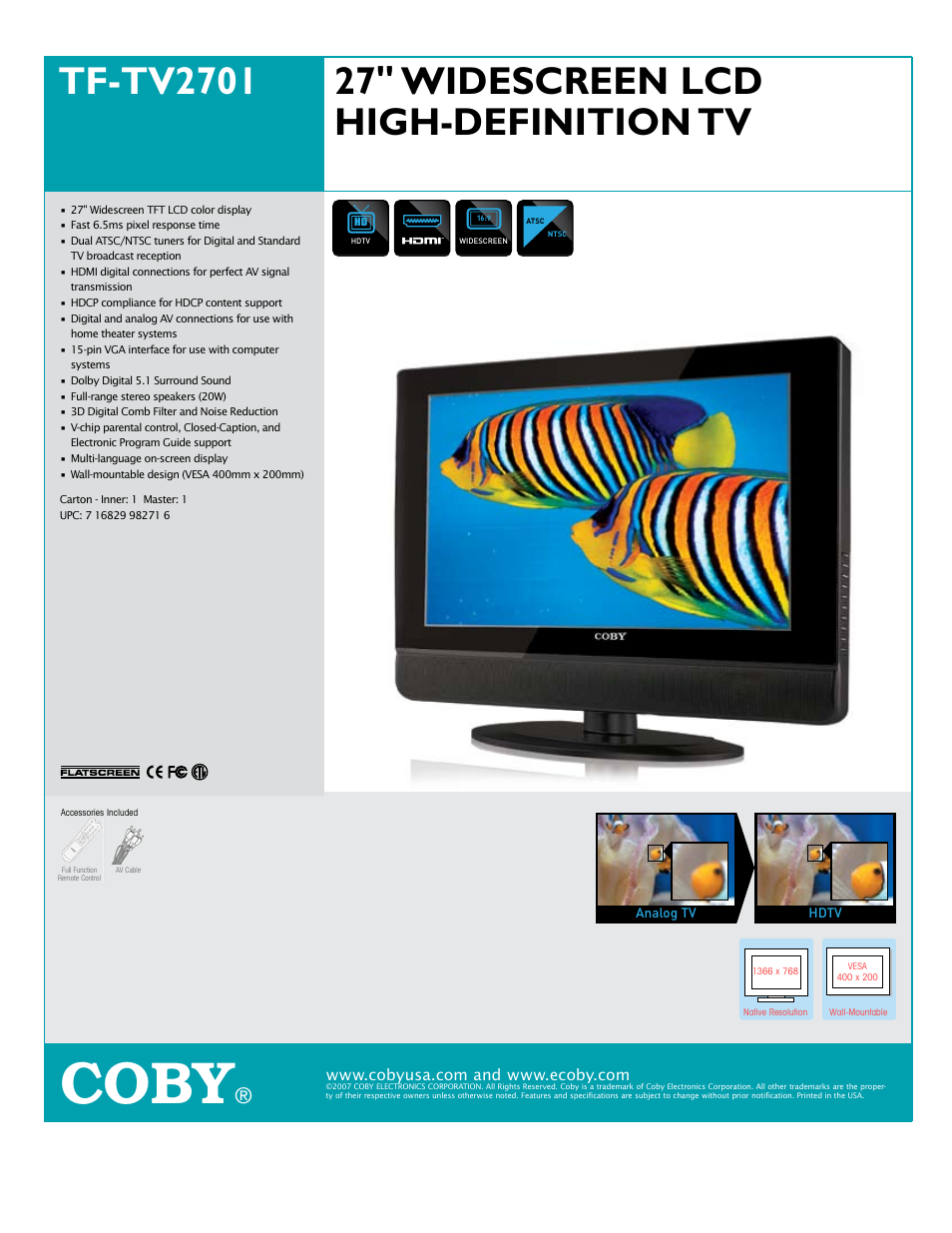 COBY TFT-V2701 User Manual | 1 page