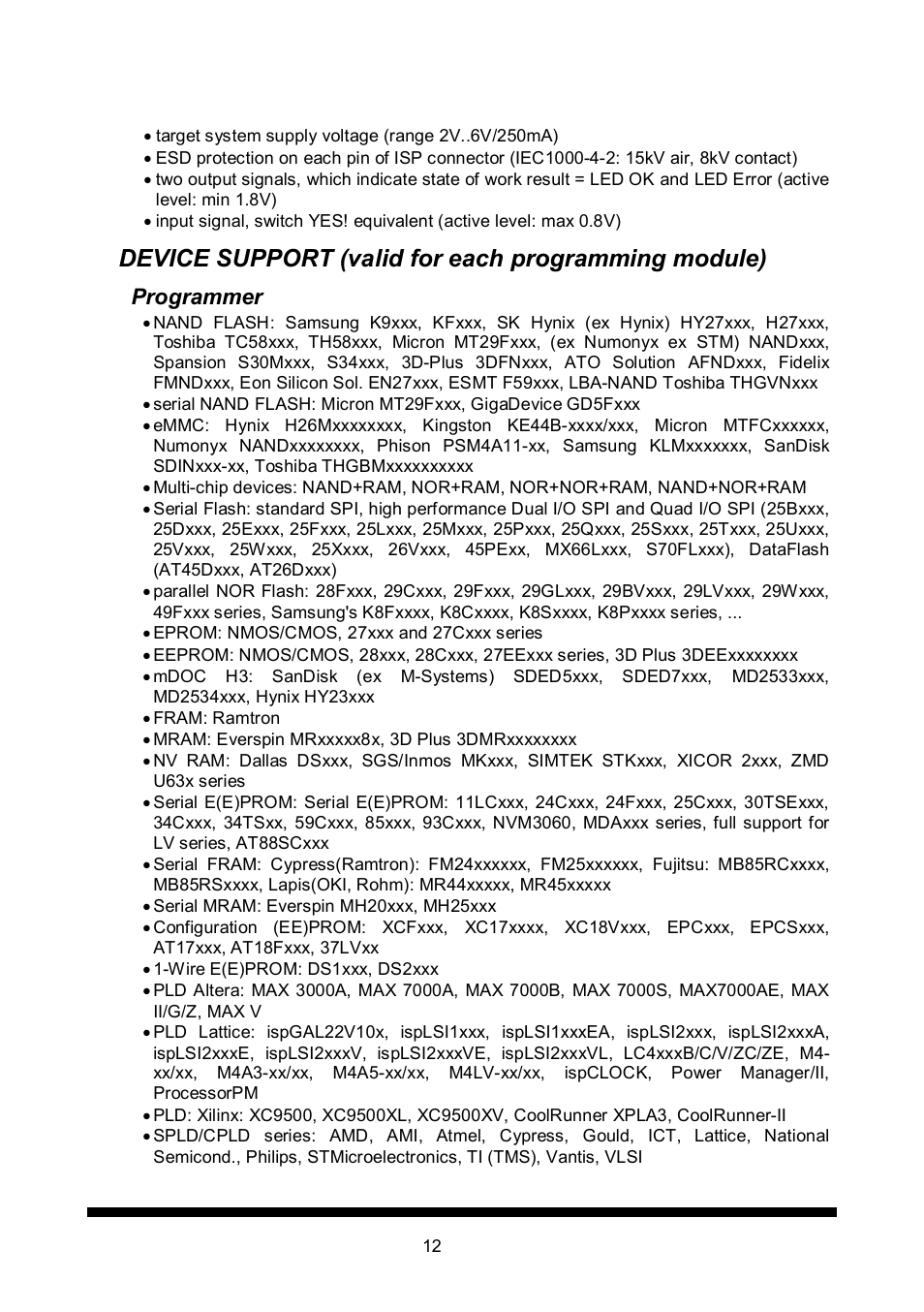 Device support (valid for each programming module), Programmer | Dataman 848Pro2 User Manual | Page 12 / 50