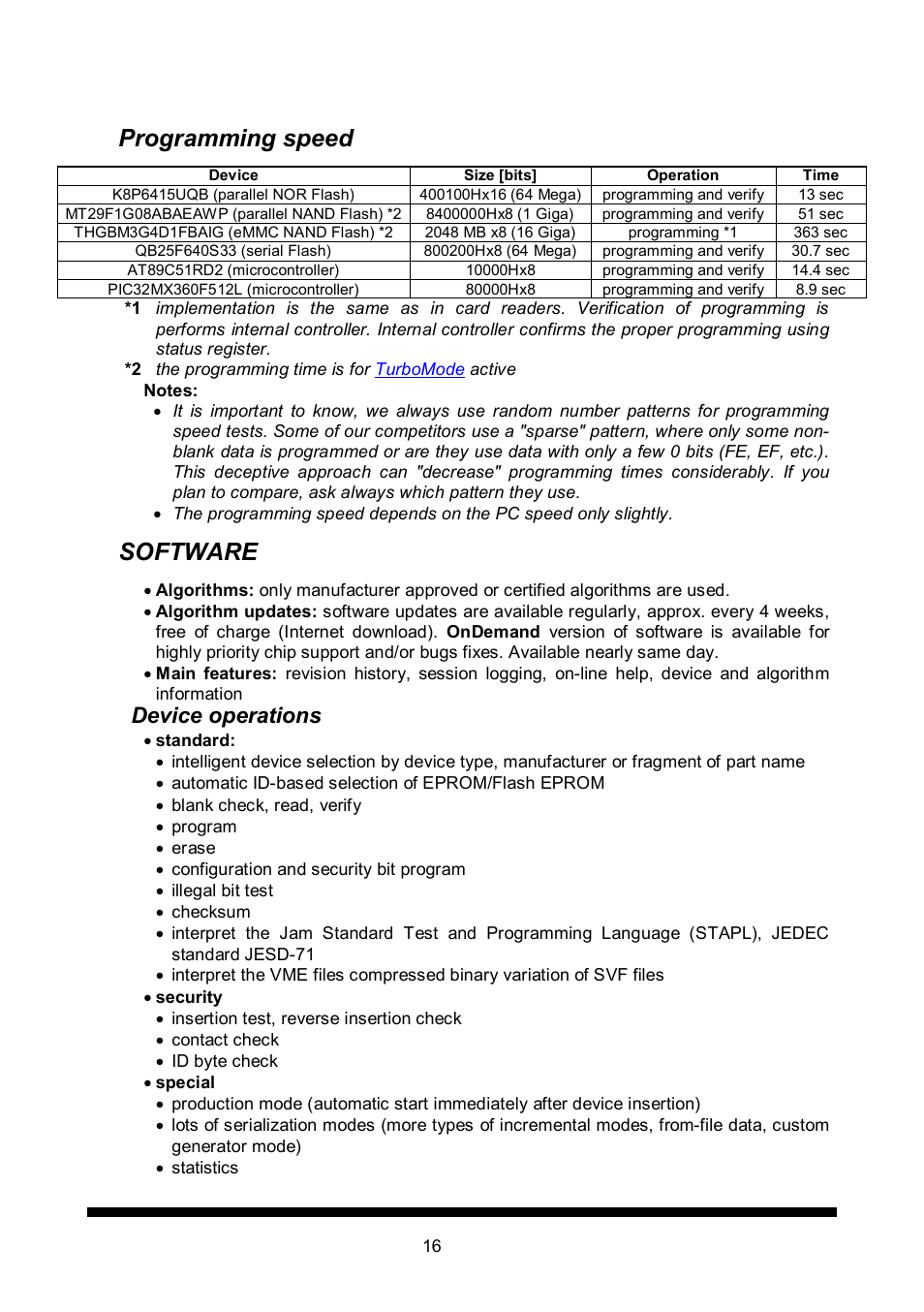 Programming speed, Software, Device operations | Dataman 848Pro2 User Manual | Page 16 / 50