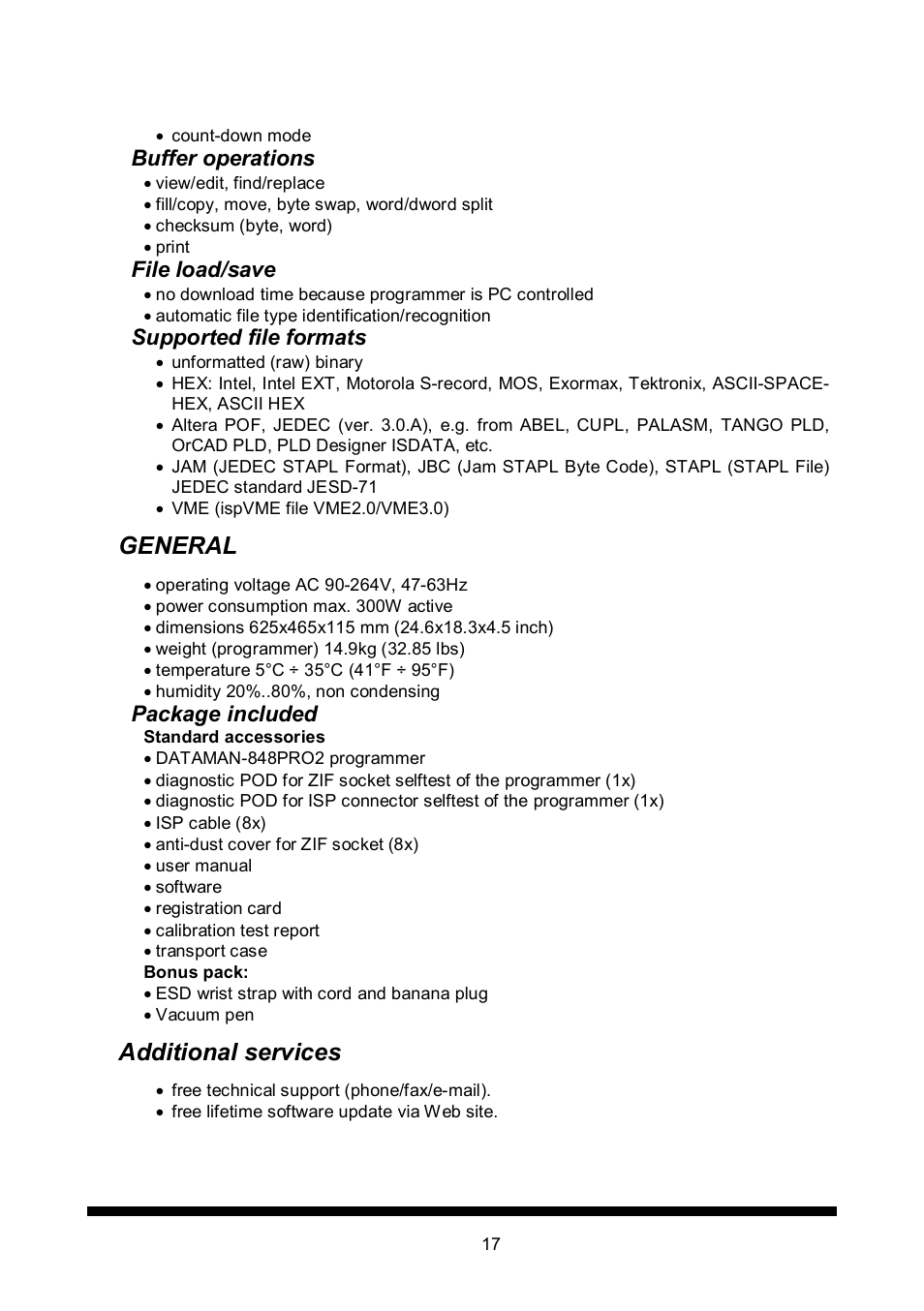 General, Additional services | Dataman 848Pro2 User Manual | Page 17 / 50