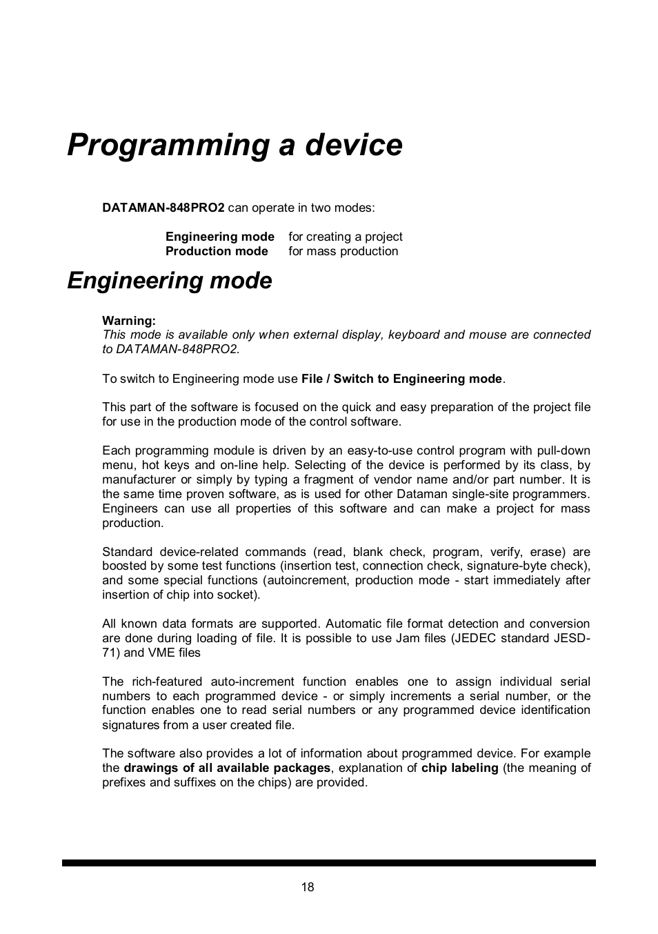 Programming a device, Engineering mode | Dataman 848Pro2 User Manual | Page 18 / 50