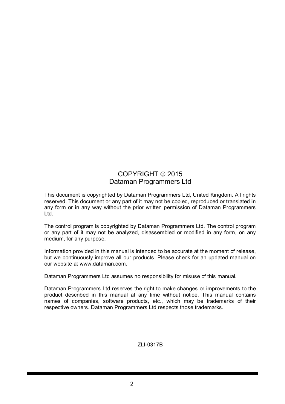Copyright 2015 dataman programmers ltd | Dataman 848Pro2 User Manual | Page 2 / 50
