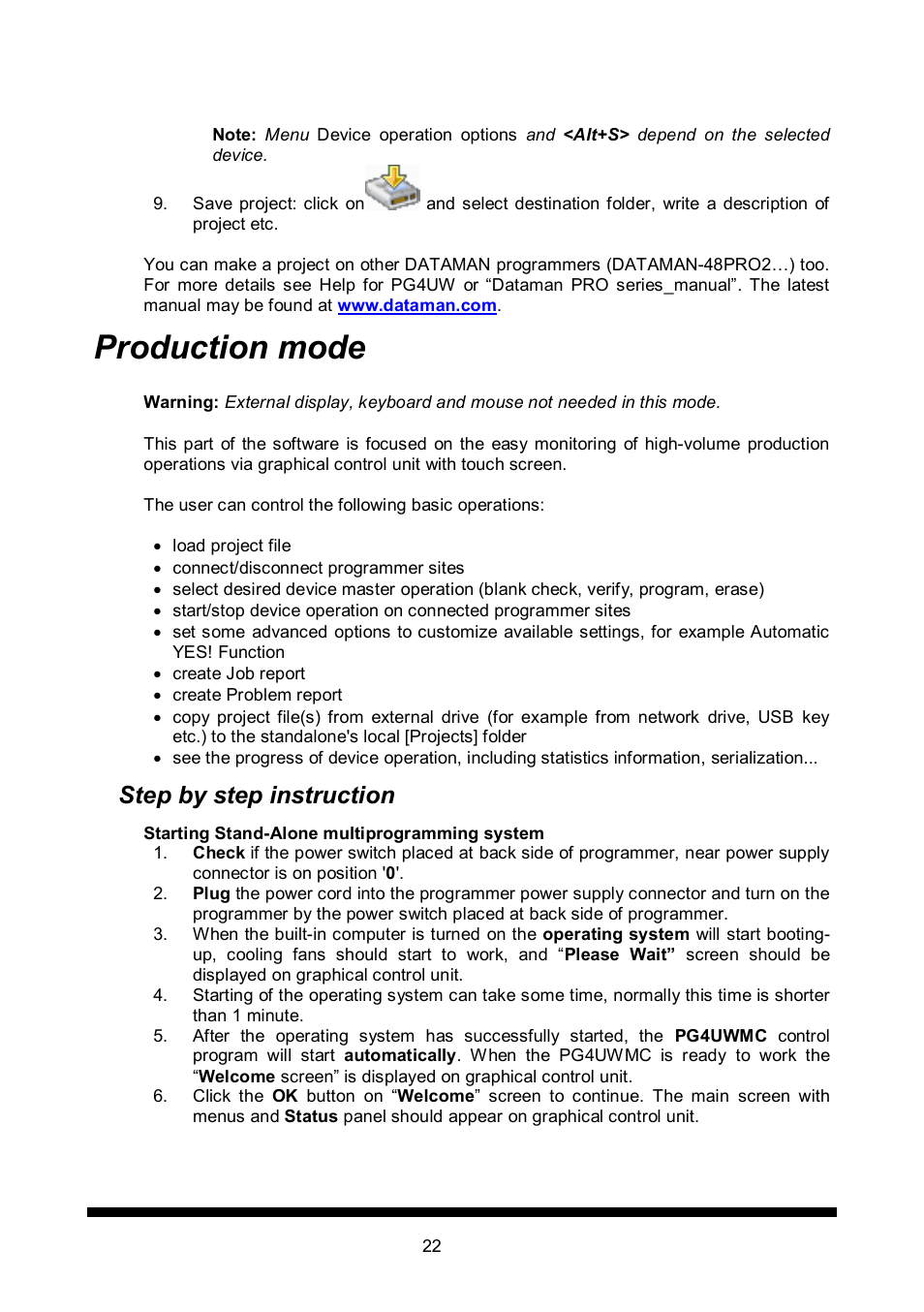 Production mode, Step by step instruction | Dataman 848Pro2 User Manual | Page 22 / 50
