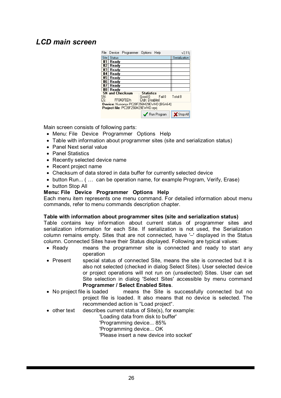 Lcd main screen | Dataman 848Pro2 User Manual | Page 26 / 50