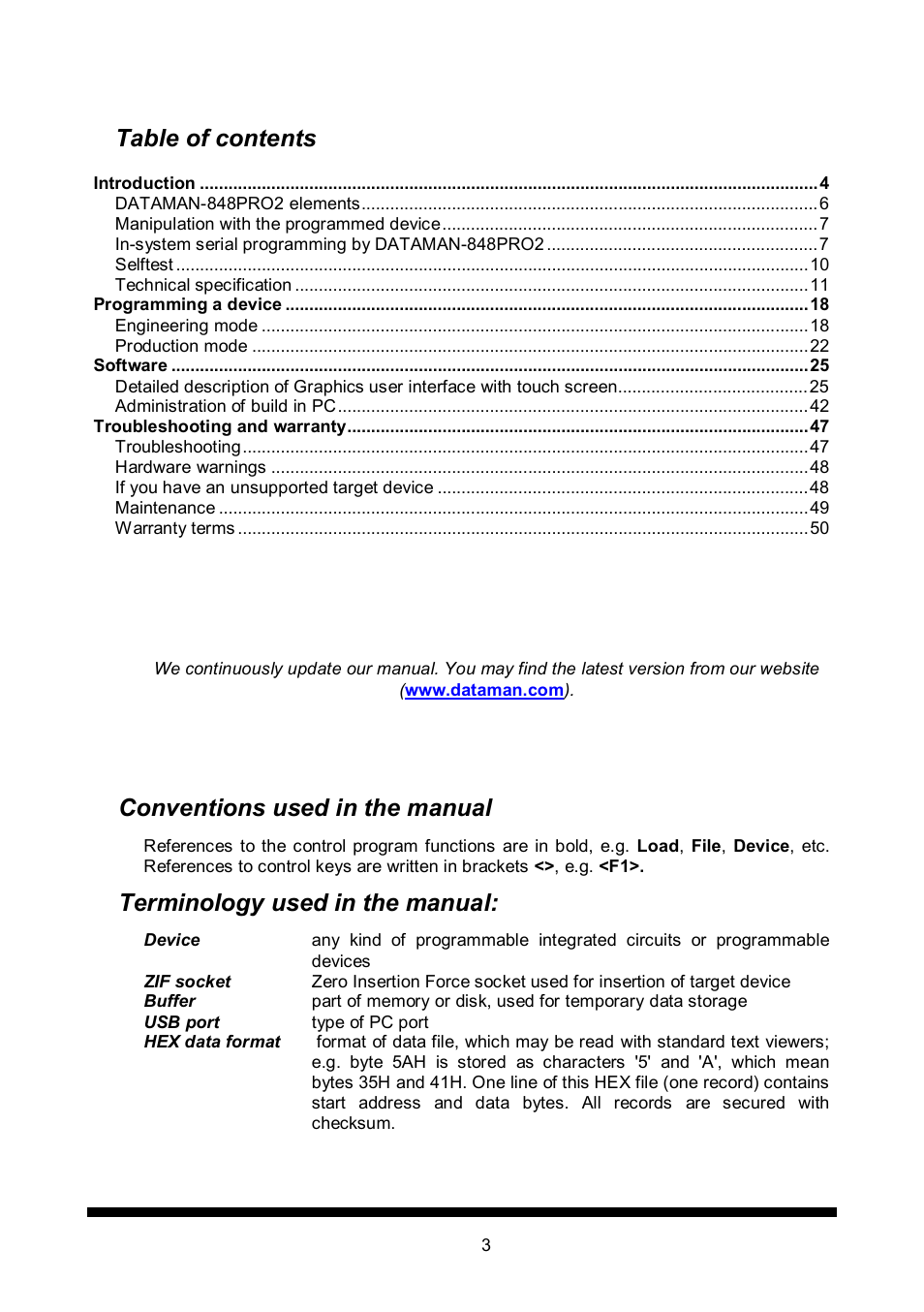 Dataman 848Pro2 User Manual | Page 3 / 50