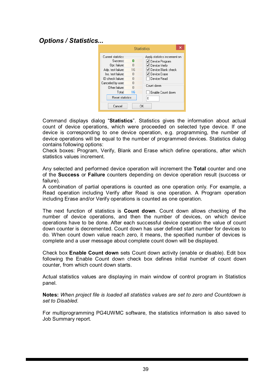 Options / statistics | Dataman 848Pro2 User Manual | Page 39 / 50