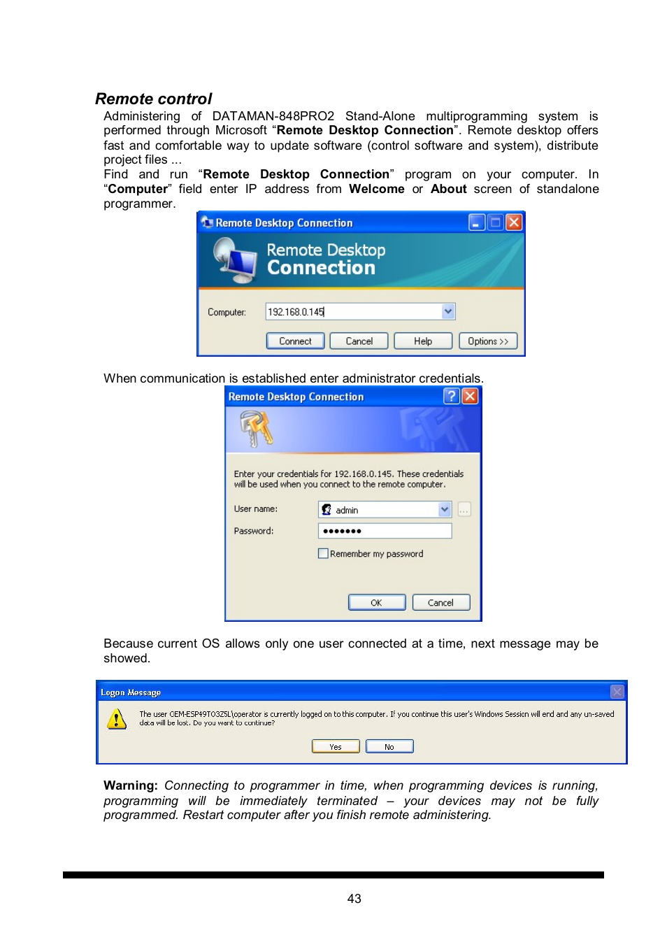 Remote control | Dataman 848Pro2 User Manual | Page 43 / 50