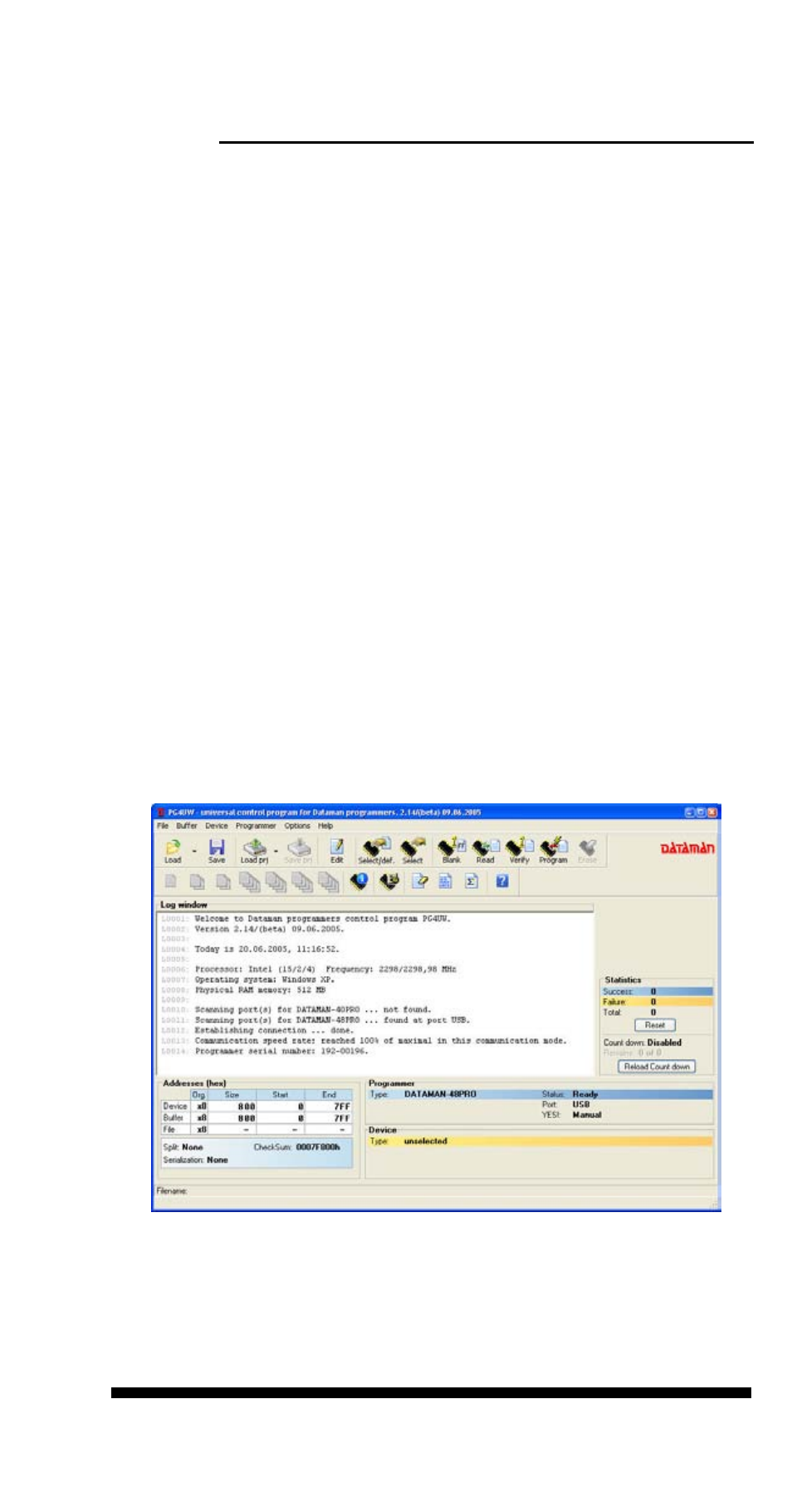 Description of the user screen, Run the control program | Dataman 48Pro User Manual | Page 37 / 100