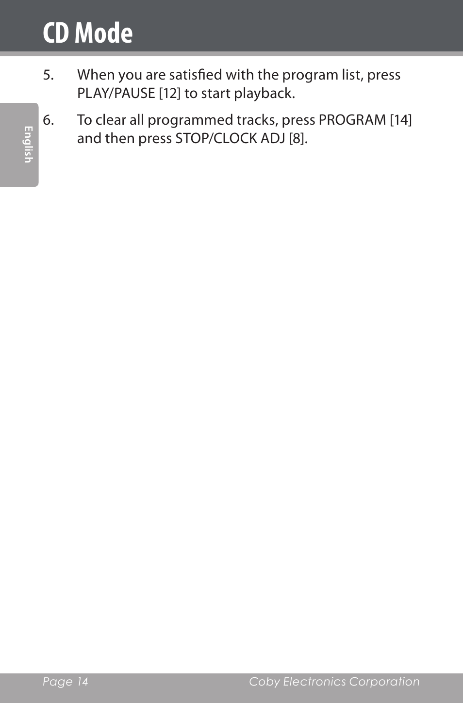 Cd mode | COBY electronic CDRA147 User Manual | Page 14 / 76