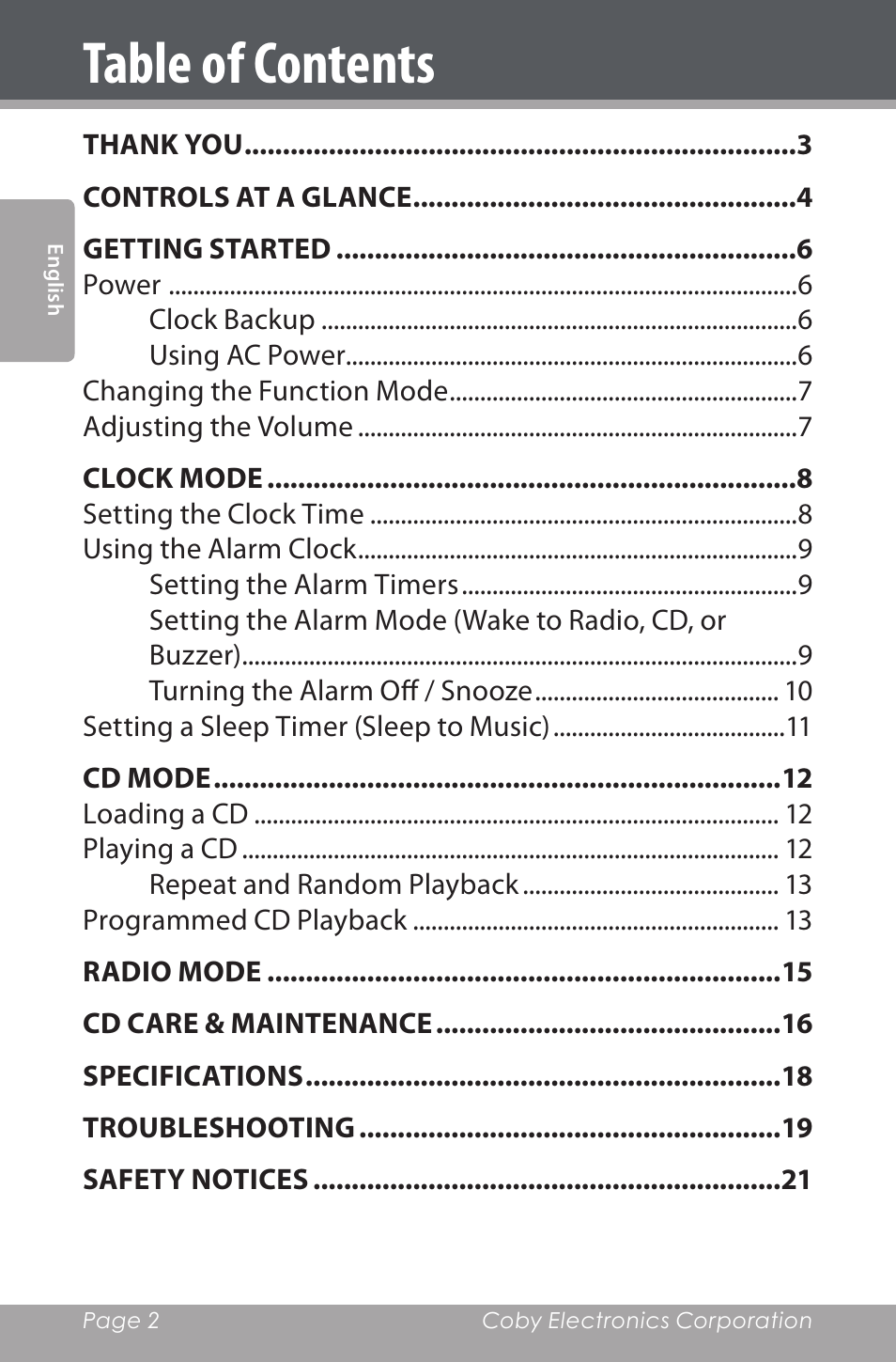 COBY electronic CDRA147 User Manual | Page 2 / 76