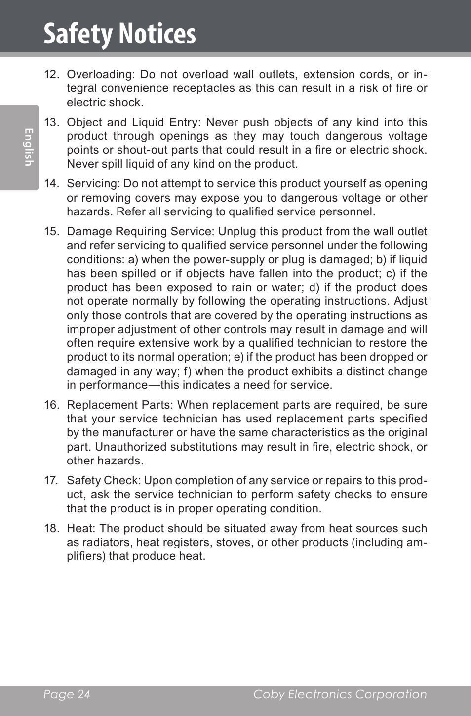 Safety notices | COBY electronic CDRA147 User Manual | Page 24 / 76