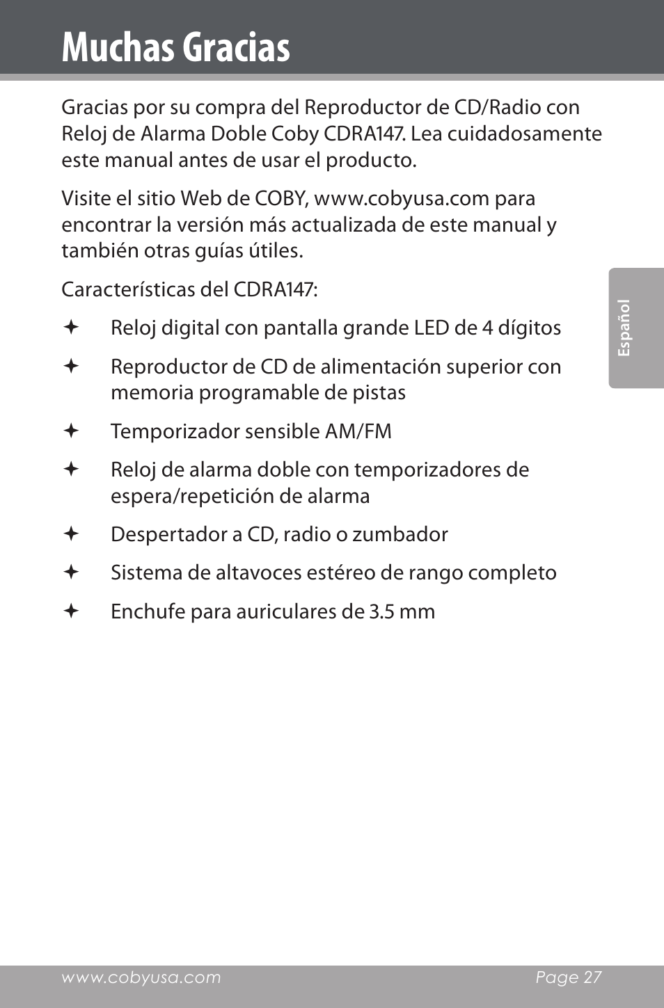 Muchas gracias | COBY electronic CDRA147 User Manual | Page 27 / 76