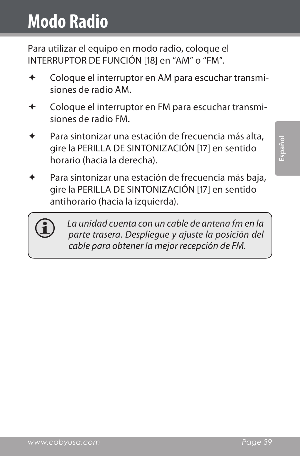 Modo radio | COBY electronic CDRA147 User Manual | Page 39 / 76