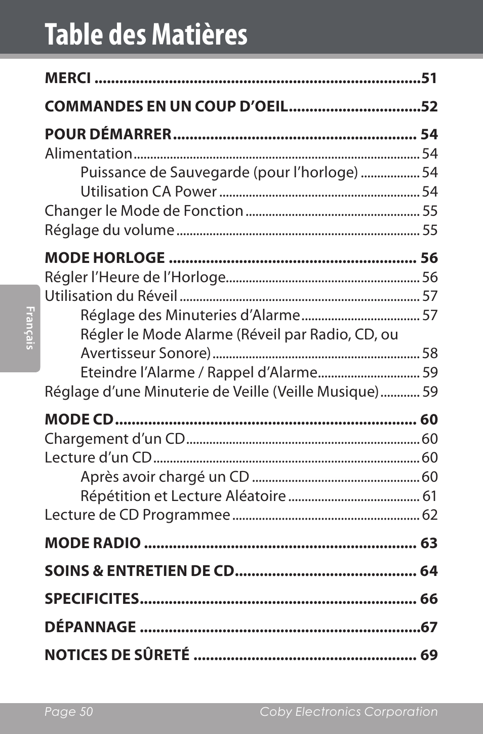 COBY electronic CDRA147 User Manual | Page 50 / 76