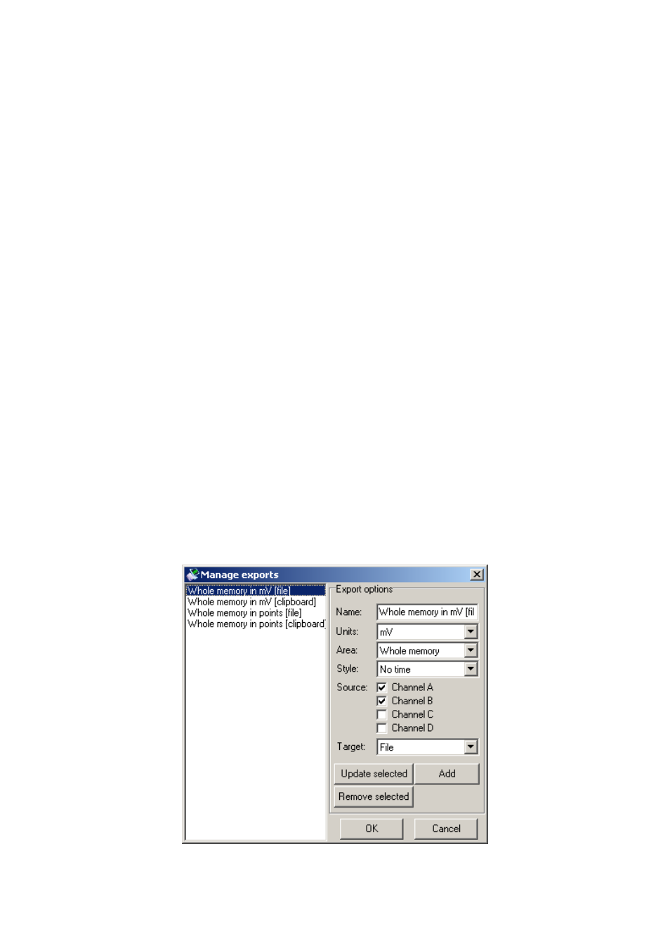 Manage exports as ascii window, Fig. 4.3.2.1. – manage exports as ascii window | Dataman 520 Series User Manual | Page 55 / 94