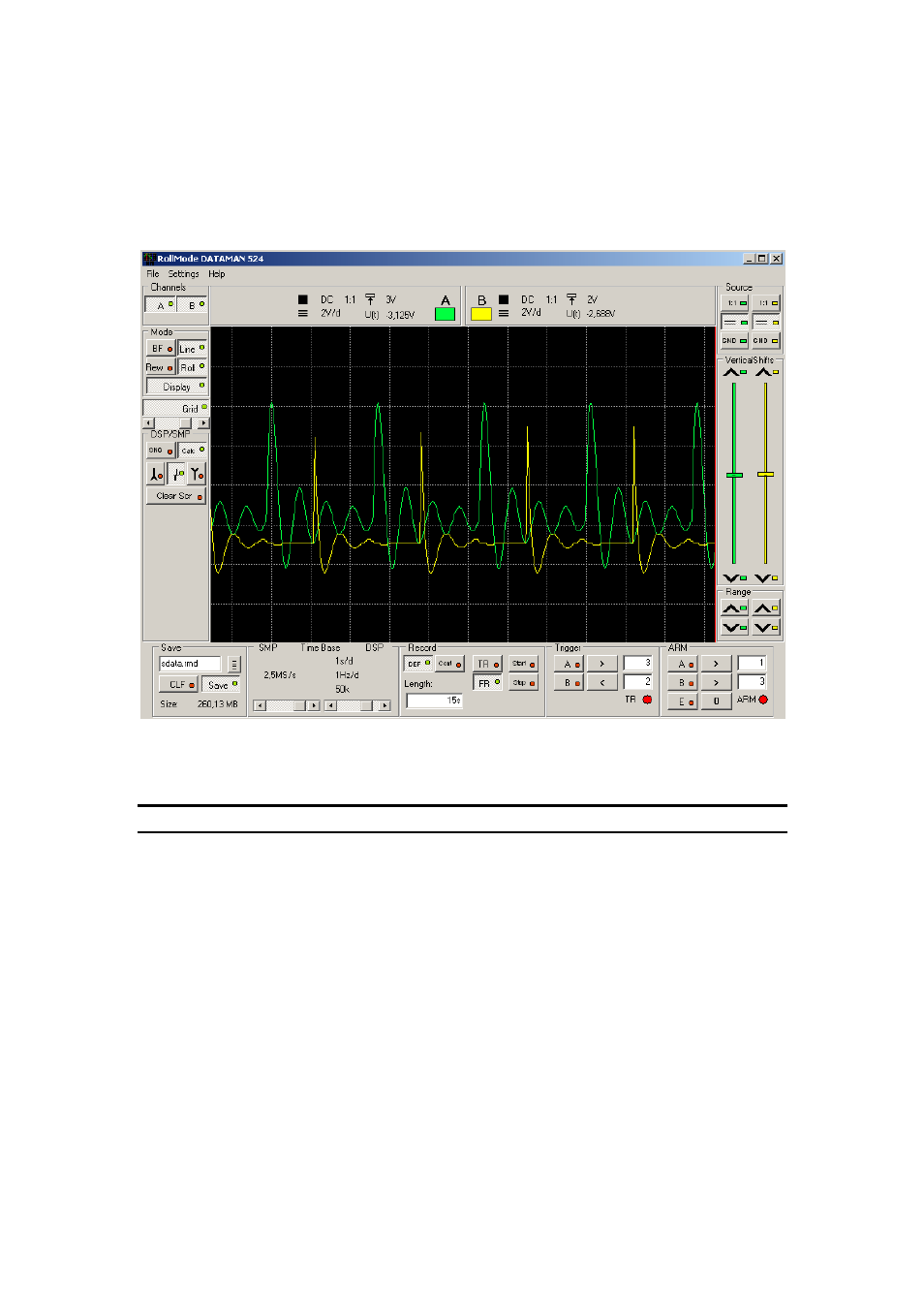 The data acquisition main window, Oscilloscope screen, Fig. 4.1. – main window | Dataman 520 Series User Manual | Page 12 / 39