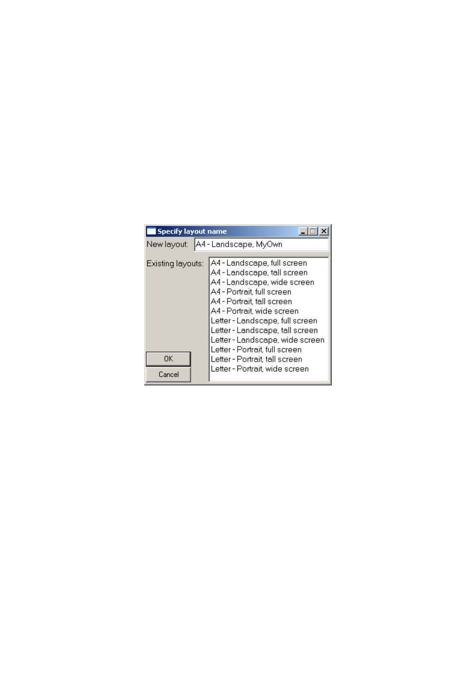 Fig. 5.8.1.1.1. - specify layout name window | Dataman 520 Series User Manual | Page 36 / 39