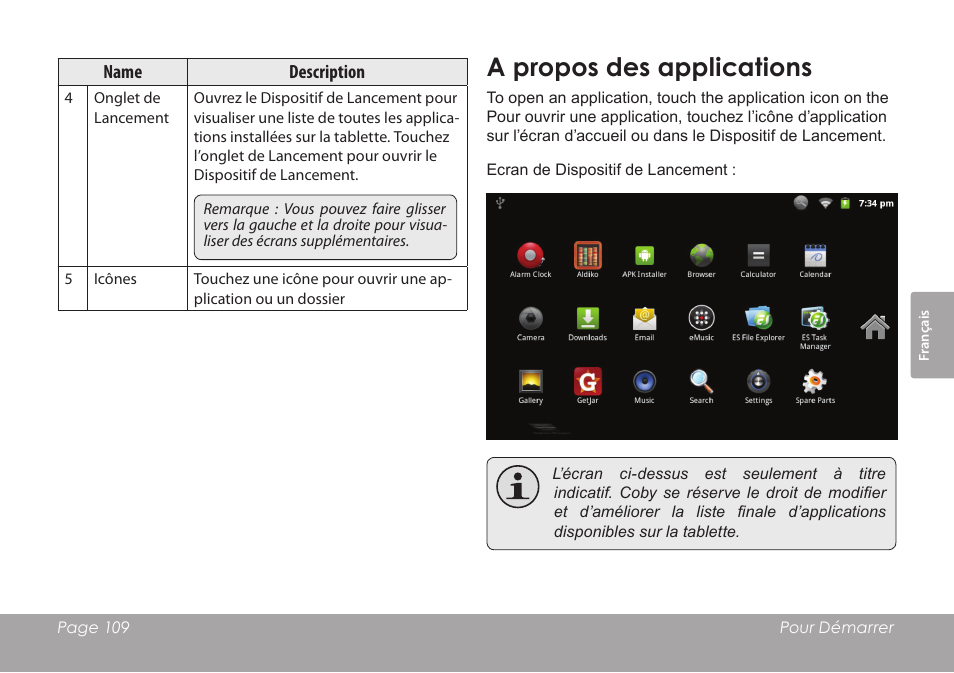 A propos des applications | COBY electronic MID8120 User Manual | Page 109 / 136